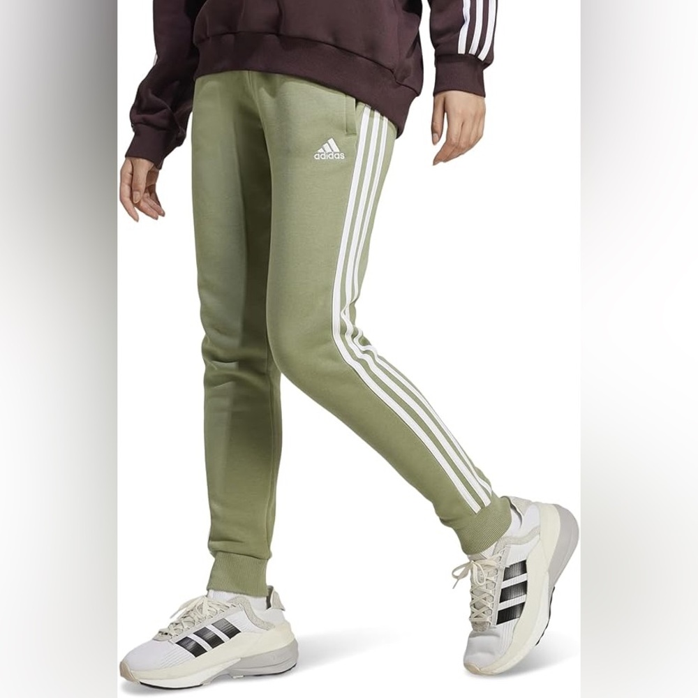Adidas Women’s Essentials 3 Stripes Cuffed Slim Jogger Pants Tengrn Green NWT M